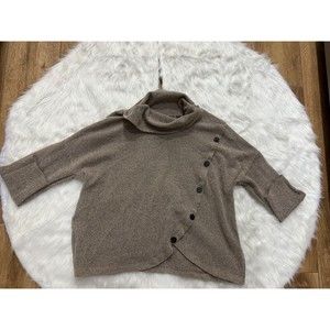 Retrelogy Sweater Womens Size 2X Tan Knit 3/4 Sleeve Button Pullover Cowl Neck